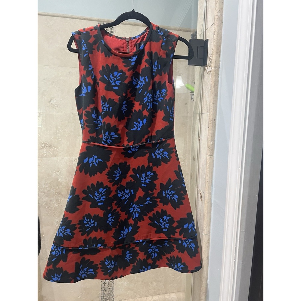 J Crew Womens Dress Red Blue Floral Career Casual Fit Flare Sleeveless Dress  4